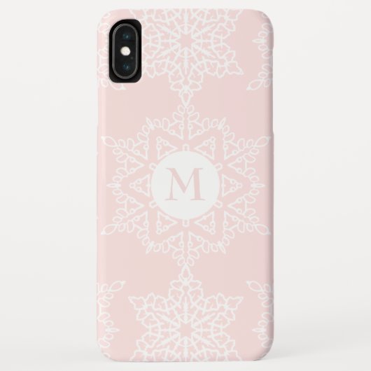 Blush Roze Sneeuwvlokken Kerstvakantie Monogram Case-Mate iPhone Case (Achterkant)