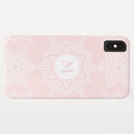 Blush Roze Sneeuwvlokken Kerstvakantie Monogram Case-Mate iPhone Case (Achterkant (horizontaal))