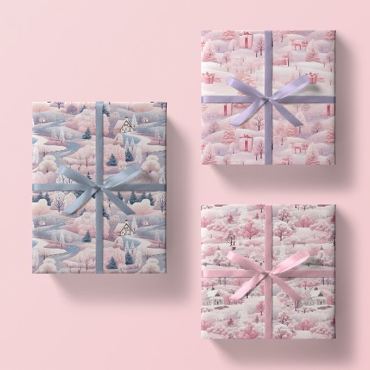 Blush Roze Snowscapes Kerst Wrapping Papier Set Inpakpapier Vel