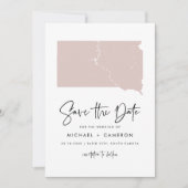 Blush Roze South Dakota Map Handgeschreven script Save The Date (Voorkant)