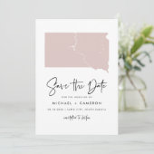 Blush Roze South Dakota Map Handgeschreven script Save The Date (Staand voorkant)