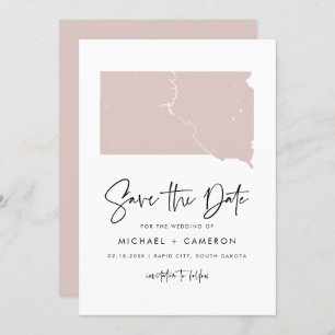 Blush Roze South Dakota Map Handgeschreven script Save The Date