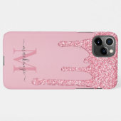 Blush roze sparkle Glam Glitter Drift Monogram iPhone Hoesje (Achterkant horizontaal)