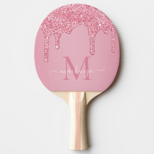 Blush roze sparkle Glam Glitter Drift Monogram Tafeltennisbatje (Voorkant)