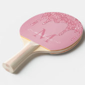 Blush roze sparkle Glam Glitter Drift Monogram Tafeltennisbatje (Voorkant Gekanteld)