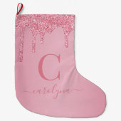 Blush roze sparkle Glitter Drift Monogram Grote Kerstsok (Voorkant)
