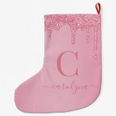 Blush roze sparkle Glitter Drift Monogram Grote Kerstsok (Achterkant)