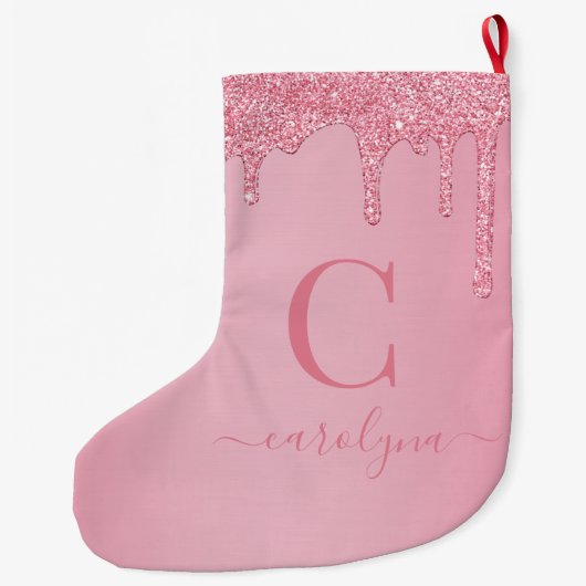 Blush roze sparkle Glitter Drift Monogram Grote Kerstsok (Achterkant)