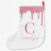 Blush roze sparkle Glitter Drift Monogram Grote Kerstsok (Achterkant)