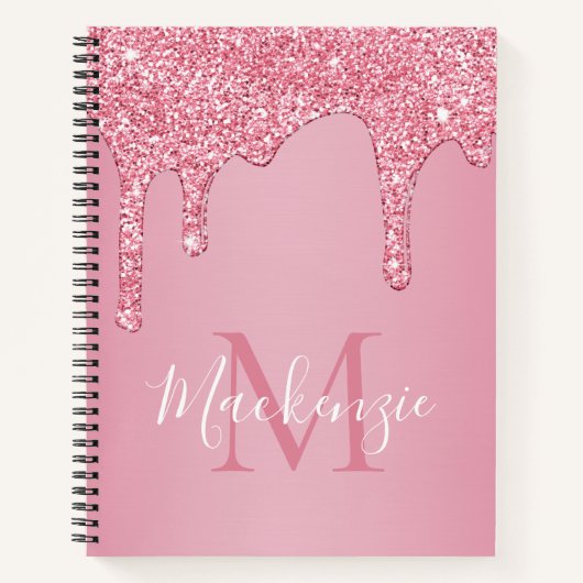 Blush roze sparkle Glitter Drift Monogram Notitieboek (Voorkant)