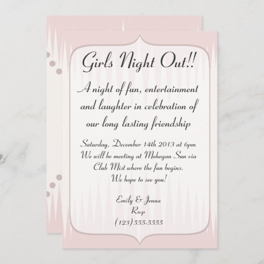 Blush Roze Spikes Girls Night Out Kaart (Voorkant / Achterkant)