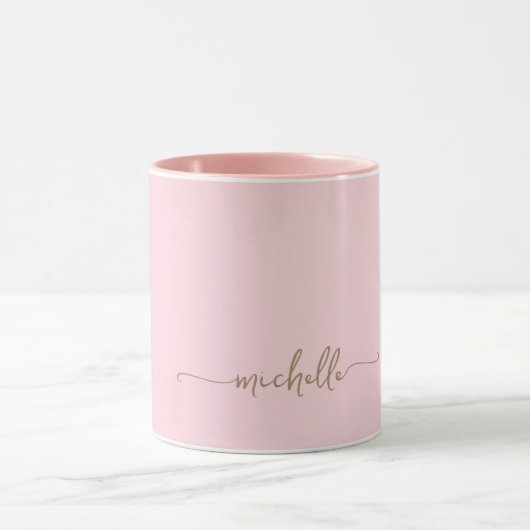 Blush Roze Stijlvol Goud Monogram Signature Script Mok (Midden)