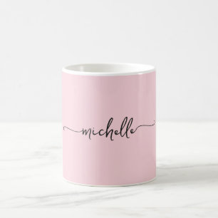 Blush Roze Stijlvol Monogram Signature Script Koffiemok