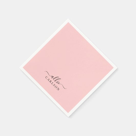 Blush Roze Stof Roze Moderne Minimalistische Naam Servet (Hoek)