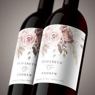 Blush Roze Stoffig Roos Bloemen Bruiloft Wijn Labe Etiket
