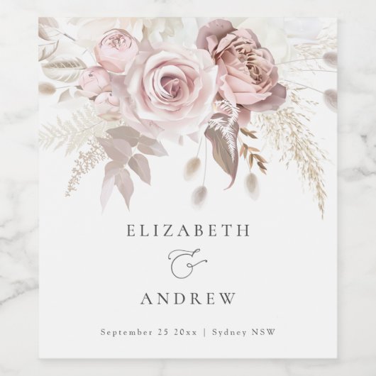Blush Roze Stoffig Roos Bloemen Bruiloft Wijn Labe Wijn Etiket