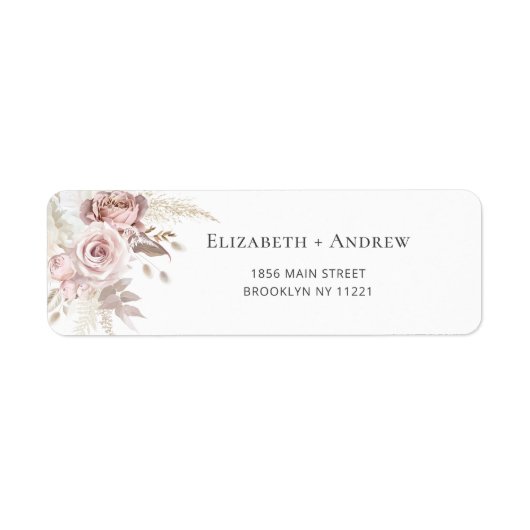 Blush Roze Stoffig Roos Bloemen Retouradres Etiket (Voorkant)