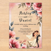 Blush Roze Stoffig Roos Bruid Bruidegom Bloemen br Acryl Uitnodigingen (Voorkant)
