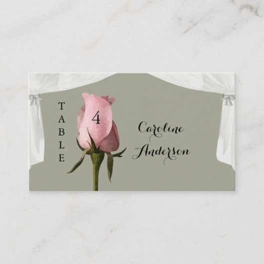 Blush Roze Stoffige Sage Bruiloft Tafel Plaats Kaa Plaatskaartje (Voorkant)