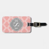 Blush roze stoprooster grijs monogram bagagelabel (Voorkant horizontaal)