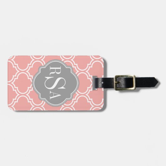 Blush roze stoprooster grijs monogram bagagelabel (Voorkant horizontaal)
