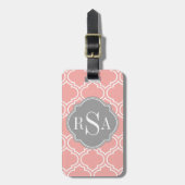Blush roze stoprooster grijs monogram bagagelabel (Voorkant verticaal)