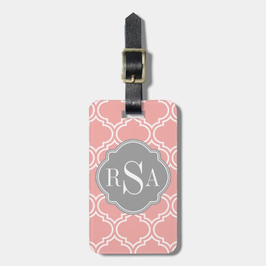 Blush roze stoprooster grijs monogram bagagelabel (Voorkant verticaal)