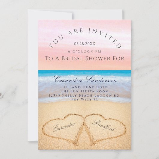 Blush Roze Strand 2 Harten in Zand Vrijgezellenfee Kaart (Voorkant)