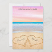 Blush Roze Strand 2 Harten in Zand Vrijgezellenfee Kaart (Achterkant)