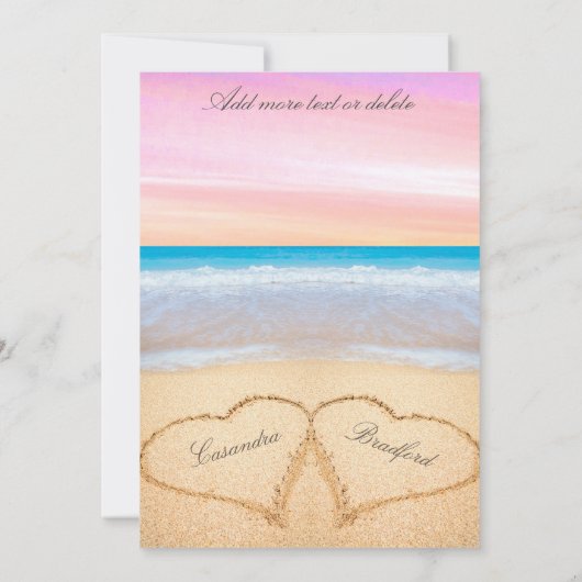 Blush Roze Strand 2 Harten in Zand Vrijgezellenfee Kaart (Achterkant)