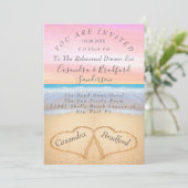 Blush Roze Strand 2 Harten Zand Repetitie Diner Kaart (Staand voorkant)