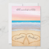 Blush Roze Strand 2 Harten Zand Repetitie Diner Kaart (Achterkant)