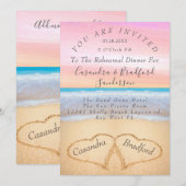 Blush Roze Strand 2 Harten Zand Repetitie Diner Kaart (Voorkant / Achterkant)