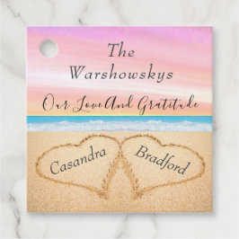 Blush Roze Strand Bruiloft 2 Harten in het Zand Bedankjes Labels