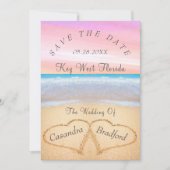 Blush Roze Strand Bruiloft 2 Harten Zand Bruiloft Kaart (Voorkant)