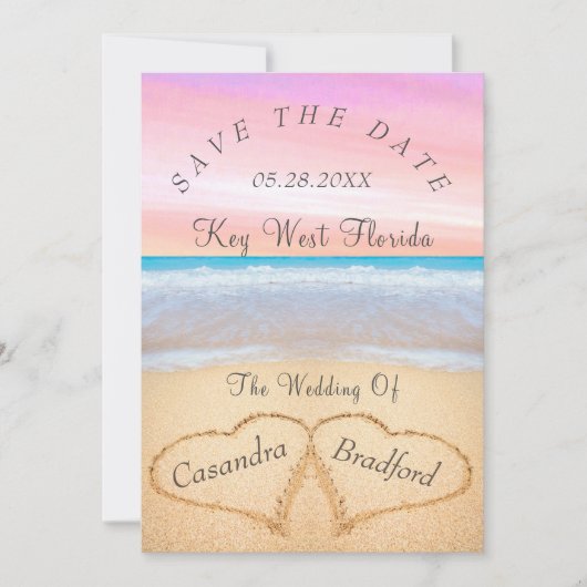 Blush Roze Strand Bruiloft 2 Harten Zand Bruiloft Kaart (Voorkant)