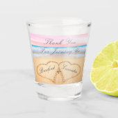 Blush Roze Strand Bruiloft Keepsake Harten in Zand Shot Glas (Voorkant)