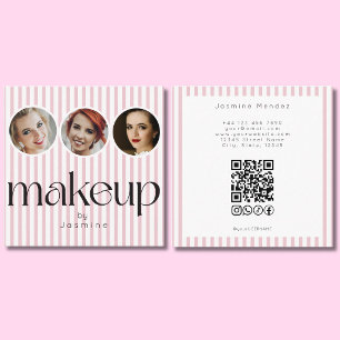 Blush Roze Streep 3 Foto MUA QR Code Socials Vierkante Visitekaartje
