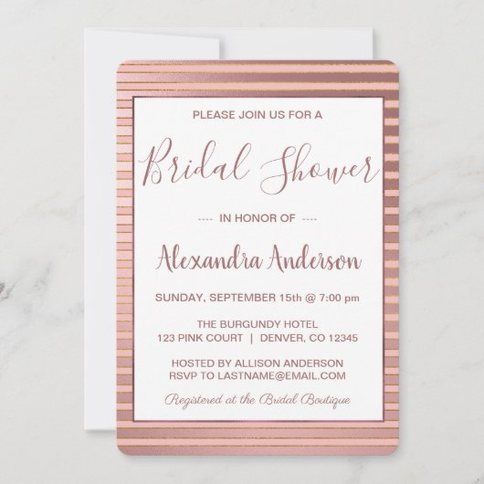 Blush roze streep bruids douche uitnodiging (Voorkant)