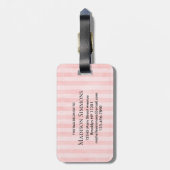  Blush Roze Streep Girly Script Monogram Bagagelabel (Achterkant verticaal)
