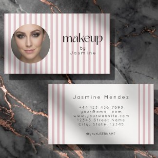 Blush Roze Strepen Eenvoudige Foto Make-up Artist Visitekaartje