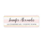 Blush Roze Strepen Gouden Faux Folie Retouradres Etiket (Voorkant)