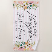 Blush Roze Strepen Honeymoon Nieuwgetrouwde Custom Strandlaken (Voorkant)