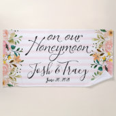 Blush Roze Strepen Honeymoon Pasgetrouwden Custom Strandlaken (Voorkant)