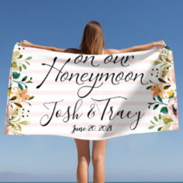 Blush Roze Strepen Honeymoon Pasgetrouwden Op Maat Strandlaken