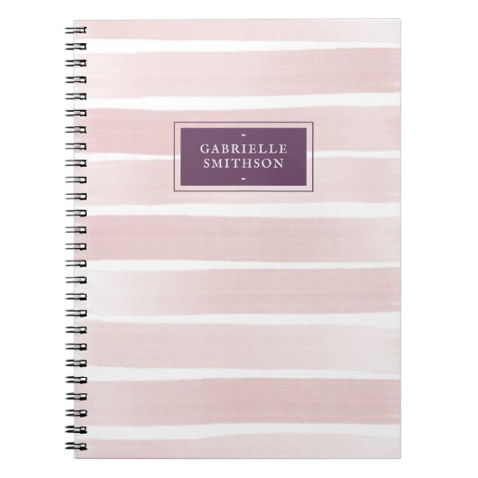 Blush roze strepen Paarse naam gepersonaliseerd Notitieboek (Voorkant)