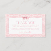 Blush roze strik baby meisje douche dank u informatiekaartje (Voorkant)