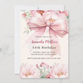 Blush roze strik bloemen crème verjaardag kaart (Voorkant)
