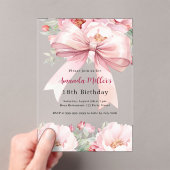 Blush roze strik bloemen duidelijke verjaardag acryl uitnodigingen (Insitu (Draagbaar))