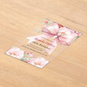 Blush roze strik bloemen duidelijke verjaardag acryl uitnodigingen (Laagn)